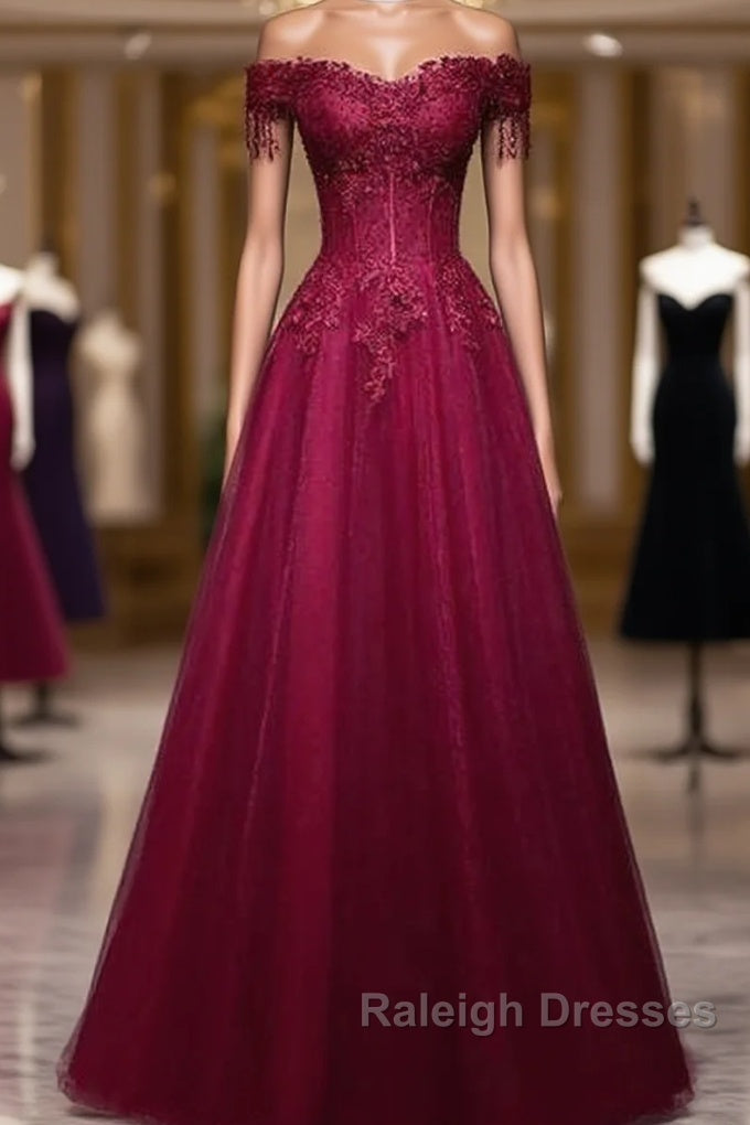 Beautiful Wine Red Tulle Sweetheart Long Prom Dress A-Line Party Dress Elegant Evening Dress Main image