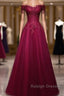 Beautiful Wine Red Tulle Sweetheart Long Prom Dress A-Line Party Dress Elegant Evening Dress