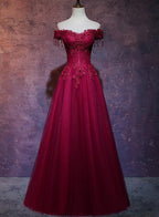 Beautiful Wine Red Tulle Sweetheart Long Prom Dresses A-Line Prom Dresses