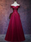 Beautiful Wine Red Tulle Sweetheart Long Prom Dresses A-Line Prom Dresses