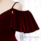 Beautiful Wine Red Velvet Off Shoulder Floor Length Party Dress, Velvet Junior Prom Dress