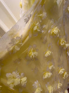 Beautiful Yellow A-Line Square Neck Strapless 3D Flower Mesh Long Formal Prom Dress
