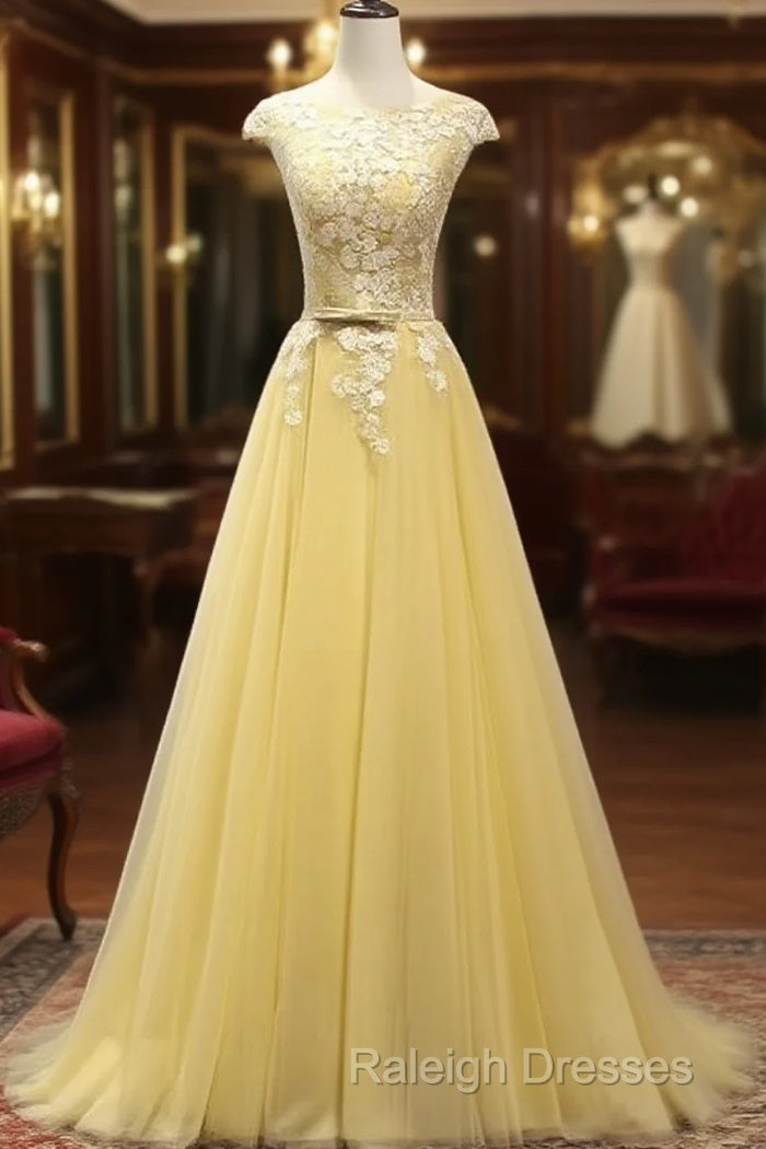 Beautiful Yellow Long Prom Dress, A-Line Round Neckline Formal Dress Main image