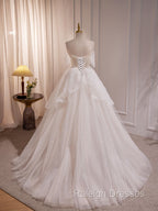 Beige A Line Tulle Beading Long Prom Dresses Beige Prom Dresses