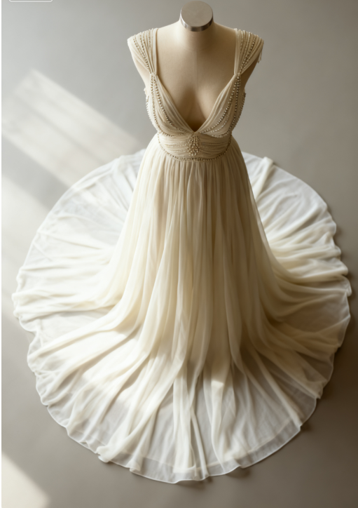 Off-White A-Line V-Neck Chiffon Beaded Prom Dresses Long Simple Wedding Dresses Bridesmaid Dresses