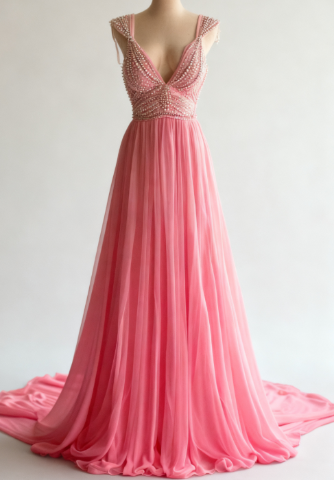 Off-White A-Line V-Neck Chiffon Beaded Prom Dresses Long Simple Wedding Dresses Bridesmaid Dresses