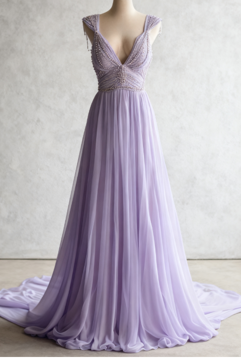 Off-White A-Line V-Neck Chiffon Beaded Prom Dresses Long Simple Wedding Dresses Bridesmaid Dresses