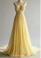 Off-White A-Line V-Neck Chiffon Beaded Prom Dresses Long Simple Wedding Dresses Bridesmaid Dresses