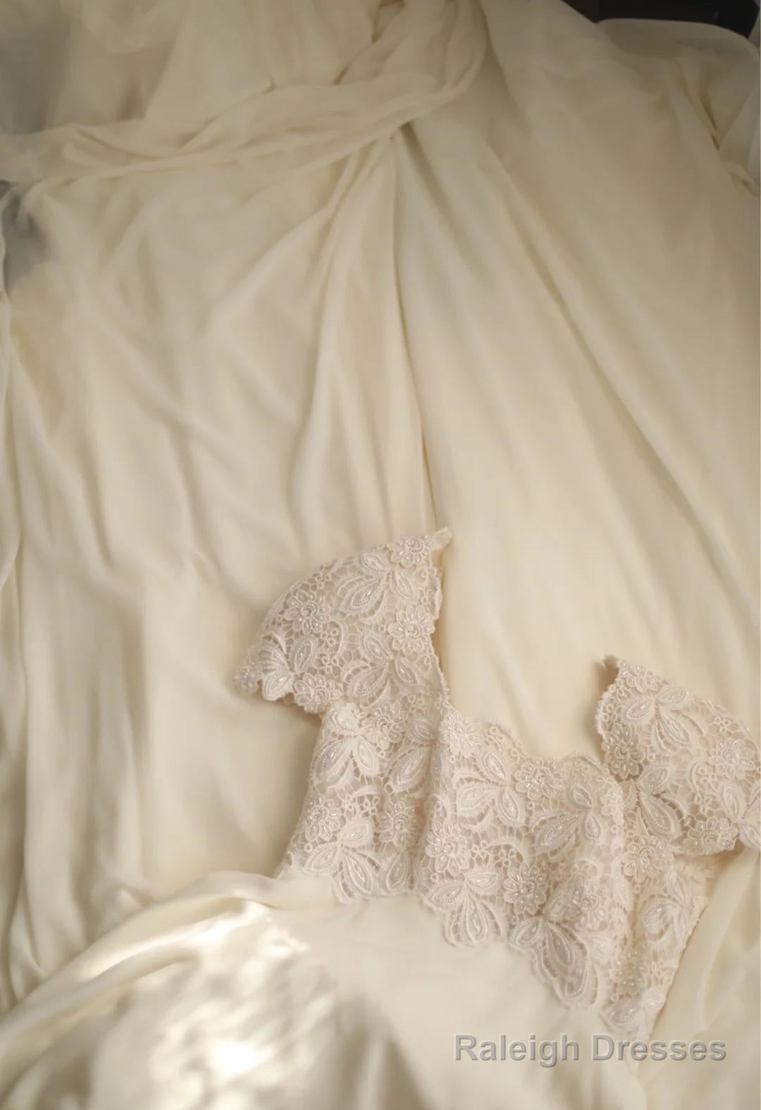 Beige Square Neck Chiffon Lace Empire Dresses Prom Dresses Long Beaded Wedding Dresses