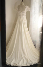 Beige Square Neck Chiffon Lace Empire Dresses Prom Dresses Long Beaded Wedding Dresses