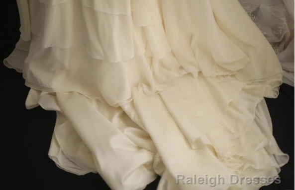 Beige Square Neck Chiffon Lace Empire Dresses Prom Dresses Long Beaded Wedding Dresses