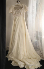 Beige Square Neck Chiffon Lace Empire Dresses Prom Dresses Long Beaded Wedding Dresses
