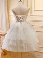 Beige Sweetheart Neck Tulle Short Prom Dresses Beige Homecoming Dresses