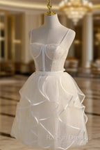 Beige Tulle Short Prom Dress, Mini/Short Beige Homecoming Dresses