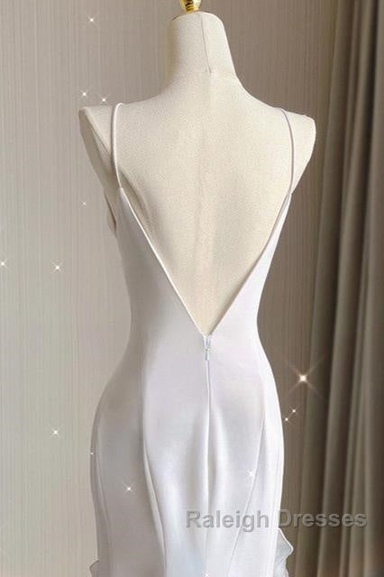 Beige White Sheath Halter Backless Wedding Dress
