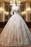 Beige White Tulle Sequins Bling Bling Half Sleeve Backless Wedding Dress