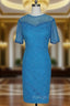 Best Blue Lace Short Evening Dresses Short Sleeves Mother of the Bride Dresses