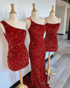 Best Burgundy Sequin Prom Dress Mermaid Sleeveless Prom Gown