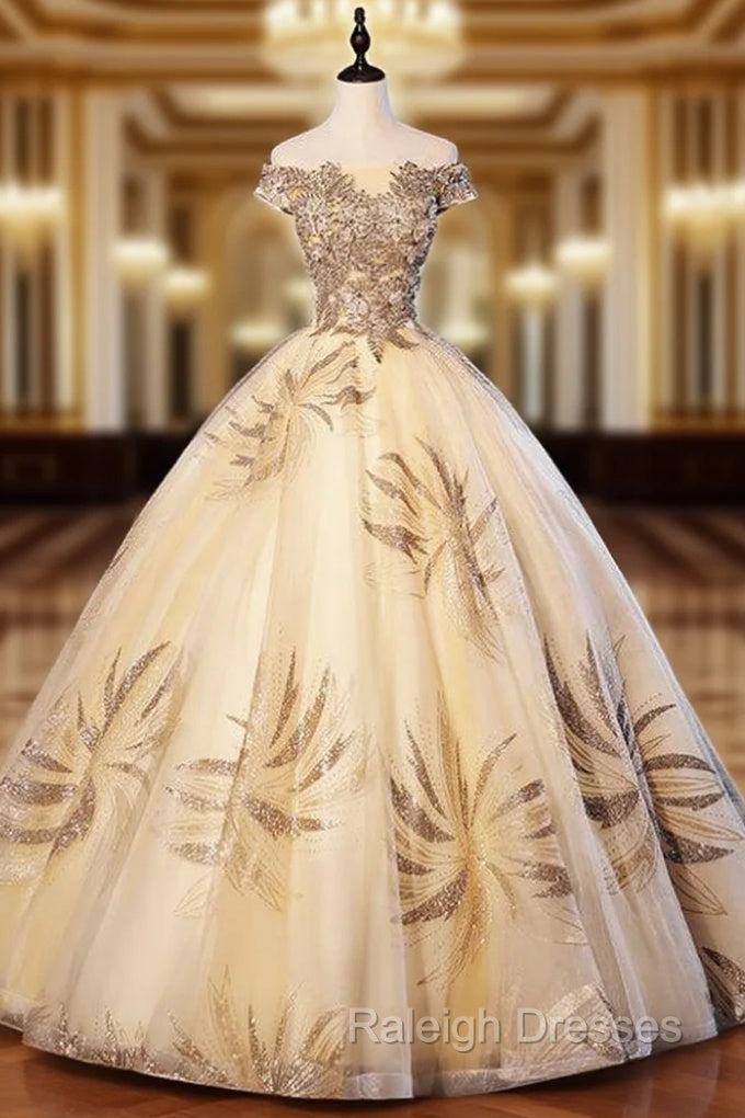 Best For You Champagne Gold Ball Gown Tulle Sequins Appliques Quinceanera Dress Main image