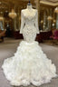 Best For You White Mermaid Tulle Beading Long Sleeve Wedding Dress