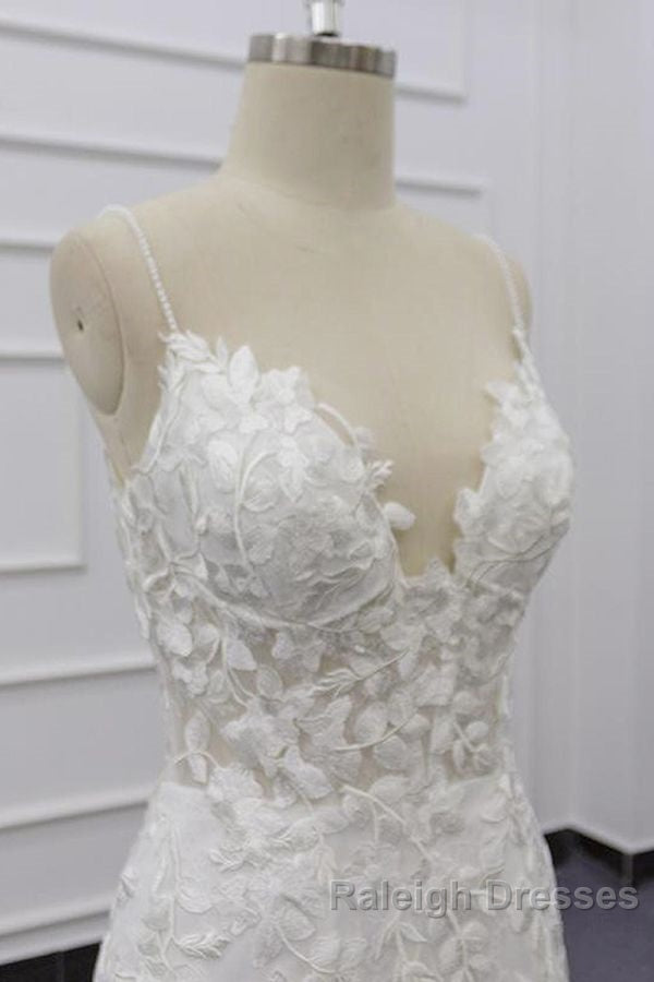 Best Long Mermaid Spaghetti Strap Appliques Lace Wedding Dresses