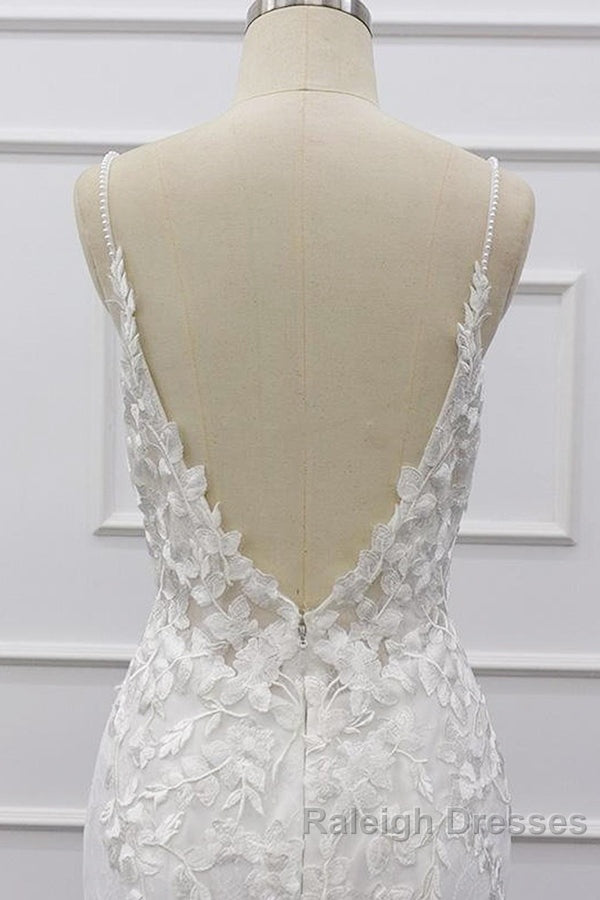 Best Long Mermaid Spaghetti Strap Appliques Lace Wedding Dresses