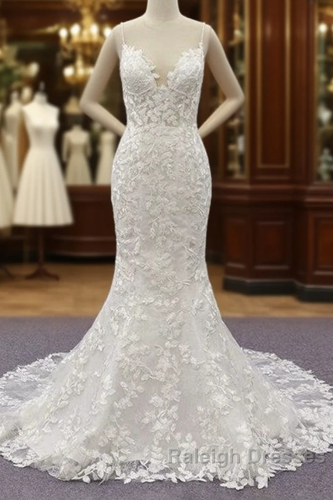 Best Spaghetti Strap Appliques Mermaid Wedding Dresses Main image
