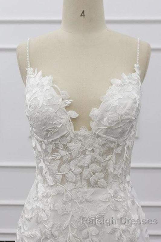 Best Spaghetti Strap Appliques Mermaid Wedding Dresses