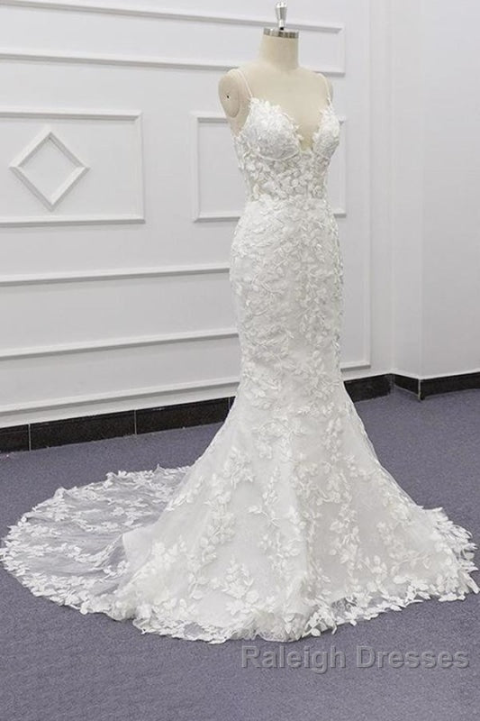 Best Spaghetti Strap Appliques Mermaid Wedding Dresses