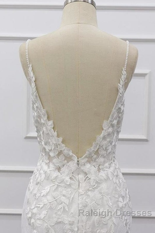 Best Spaghetti Strap Appliques Mermaid Wedding Dresses