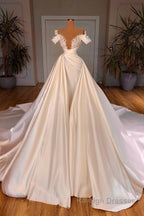 Biztunnel Charming Long A Line Off-the-shoulder Satin Lace Wedding Dresses