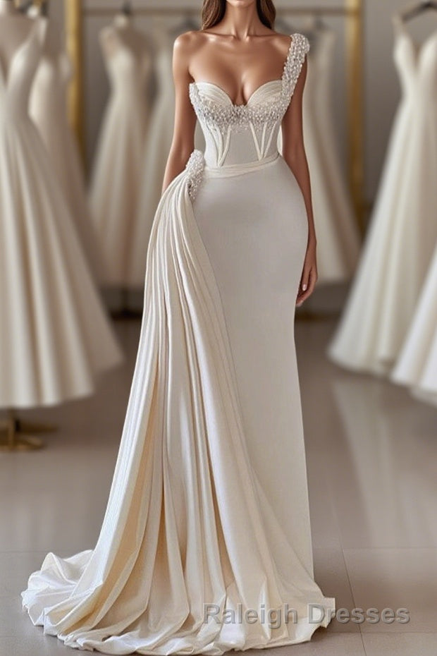 Biztunnel Charming Long Sweetheart One Shoulder Mermaid Prom Dresses with Ruffles Main image