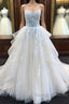 Biztunnel Long A Line Strapless Lace Tulle Wedding Dresses