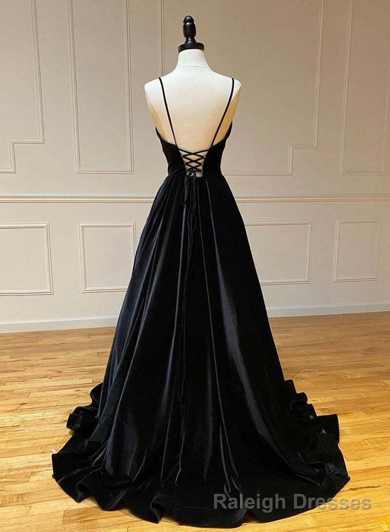 Black A-Line Velvet Long Prom Dresses, Black Evening Dresses Secondary image