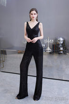 Shining V-neck Sequin Sleeveless Prom Jumpsuit