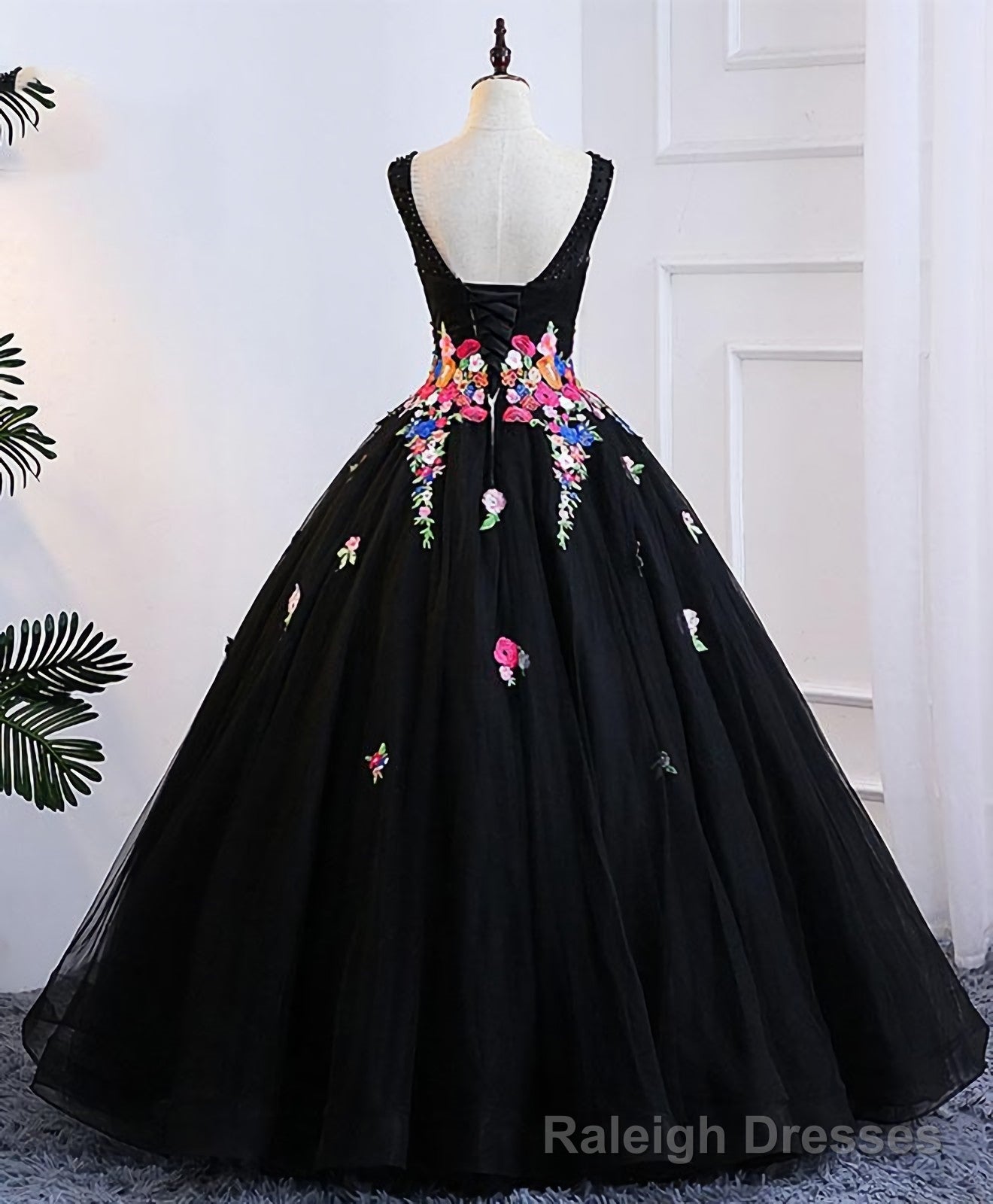 Black Tulle Long Prom Gown Black Evening Dress