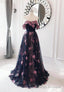 Black Lace Long A Line Prom Dresses, Black Prom Dresses