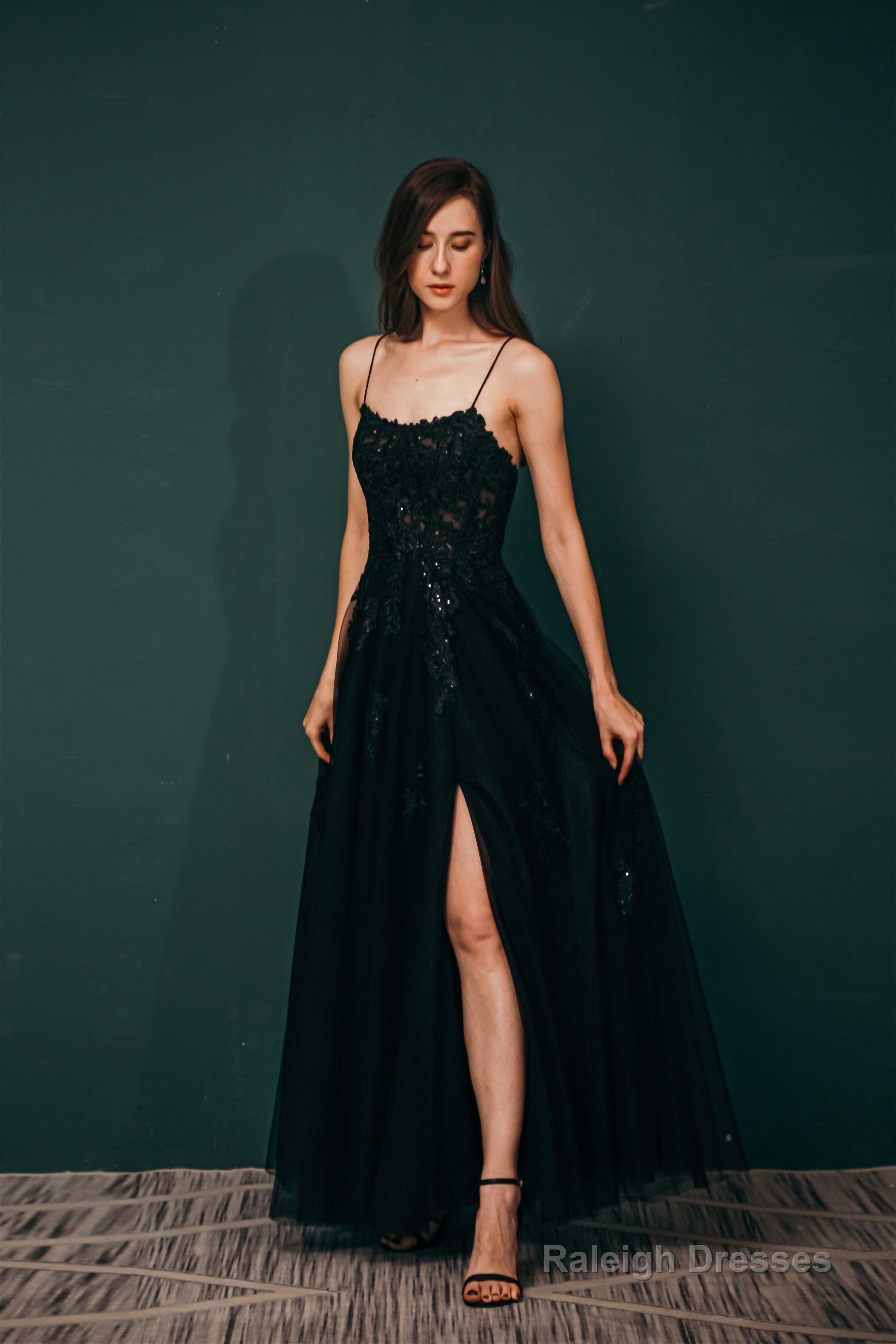 A-line Lace Appliques Long Prom Dresses