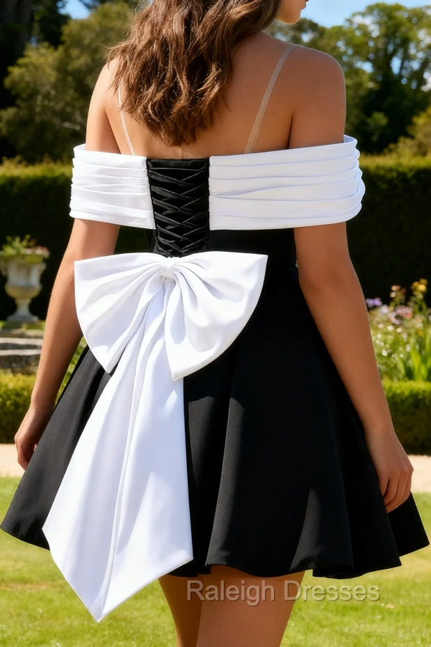 Black A-Line Off The Shoulder Short Homecoming Dress with Bow Secondary image