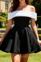 Black A-Line Off The Shoulder Short Homecoming Dress with Bow