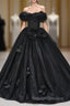 Black A-Line Off-The-Shoulder Tulle 3D Applique Long Prom Dress,Adult Ceremony Graduation Prom Dress