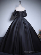 Black A-Line Satin Long Prom Dress, Black Satin Long Formal Dress