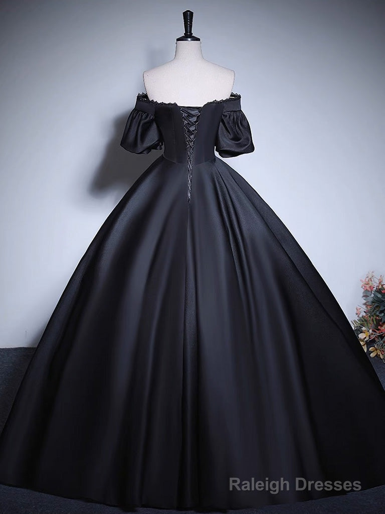Black A-Line Satin Long Prom Dress, Black Satin Long Formal Dress