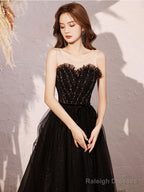 Black A Line Sequin Long Prom Dress, Black Evening Dress