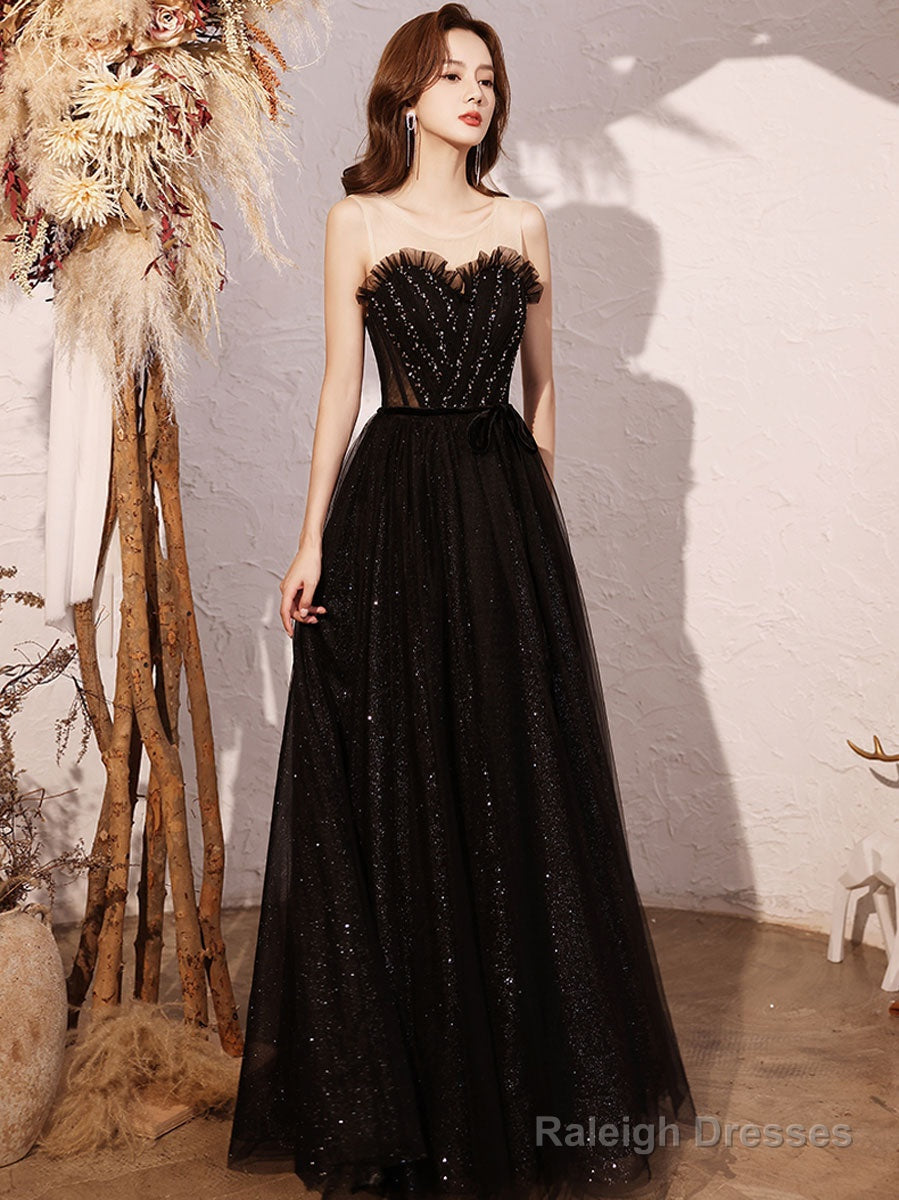 Black A Line Sequin Long Prom Dress, Black Evening Dress Main image