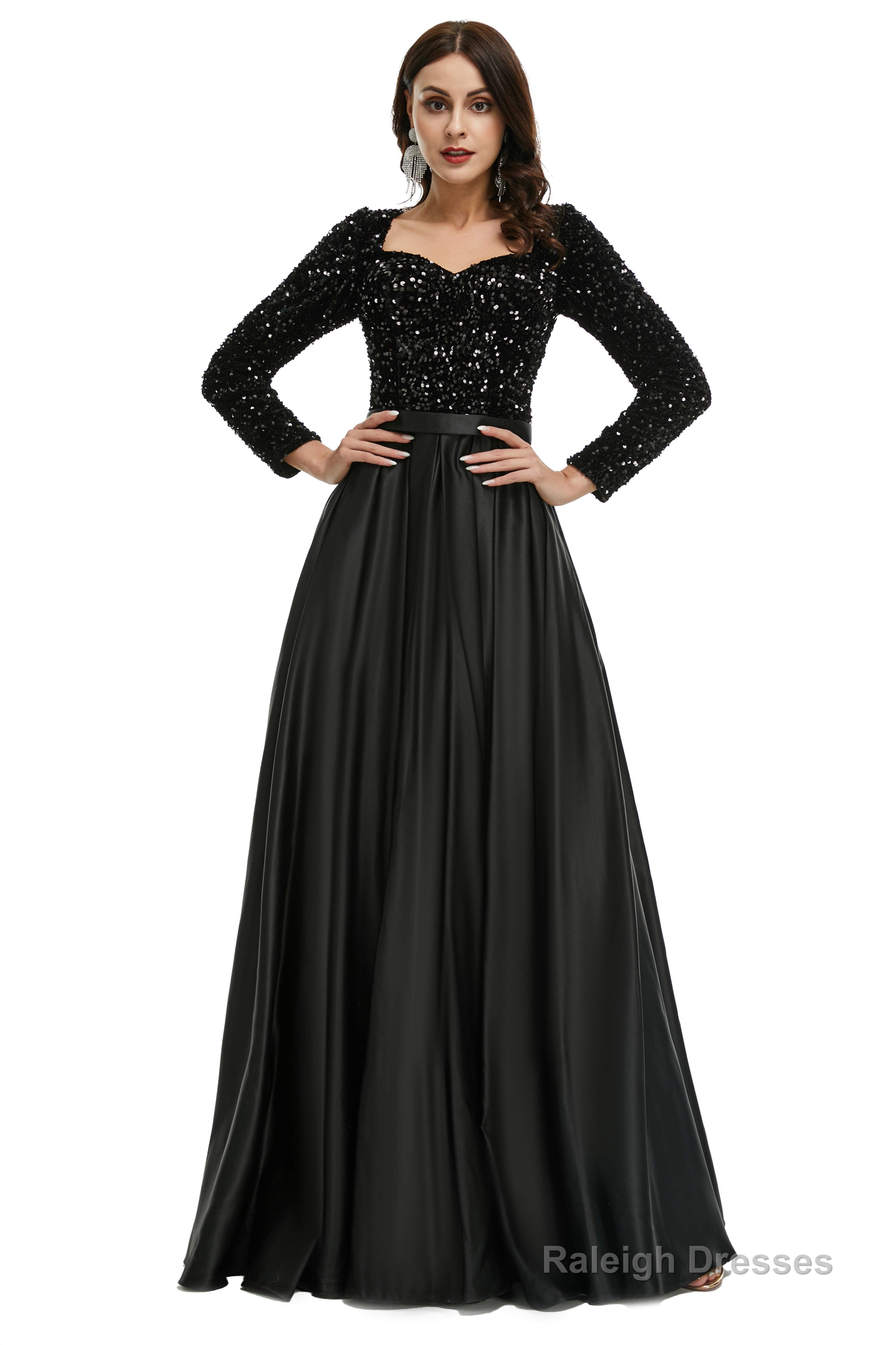 A-Line Sequins Sweet Neck Long Sleeve Prom Dresses Main image