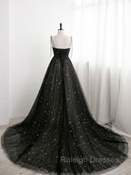 Black A line Sweetheart Neck Tulle Long Prom Dresses, Black Formal Graduation Dresses