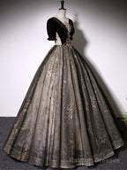 Black A Line Tulle Lace Long Prom Dress, Black Lace Formal Dress