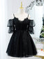 Black A-Line Tulle Lace Short Prom Dresses Black Homecoming Dress