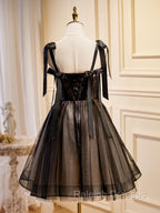 Black A-Line Tulle Lace Short Prom Dress, Black Lace Homecoming Dresses
